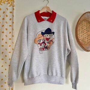 Vintage Western Cat Collared Sweatshirt XL USA Made